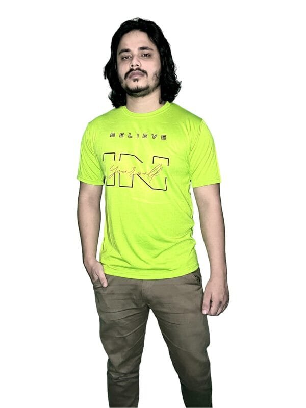 Zyren Neon Green Crew Neck T-Shirt - 'Believe in Yourself' Graphic Tee for Men - Image 7