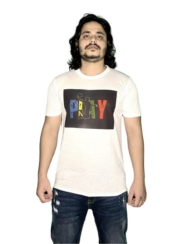 Zyren Men's Graphic Print T-Shirt - Play Design, White, Casual Fit