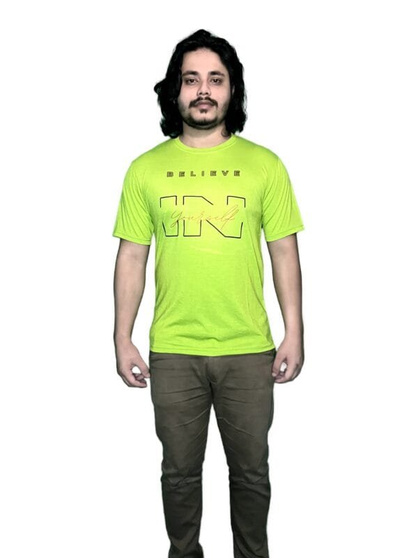 Zyren Neon Green Crew Neck T-Shirt - 'Believe in Yourself' Graphic Tee for Men - Image 3
