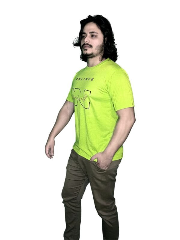 Zyren Neon Green Crew Neck T-Shirt - 'Believe in Yourself' Graphic Tee for Men - Image 8