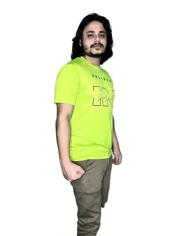 Zyren Neon Green Crew Neck T-Shirt - 'Believe in Yourself' Graphic Tee for Men - Image 4