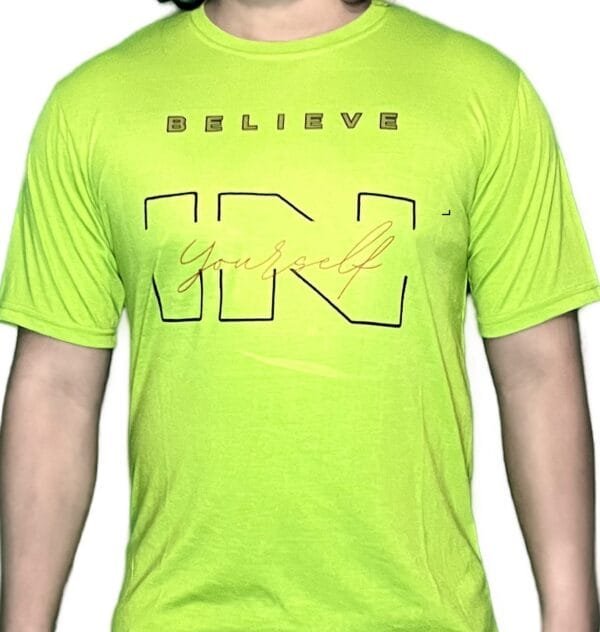 Zyren Neon Green Crew Neck T-Shirt - 'Believe in Yourself' Graphic Tee for Men - Image 2